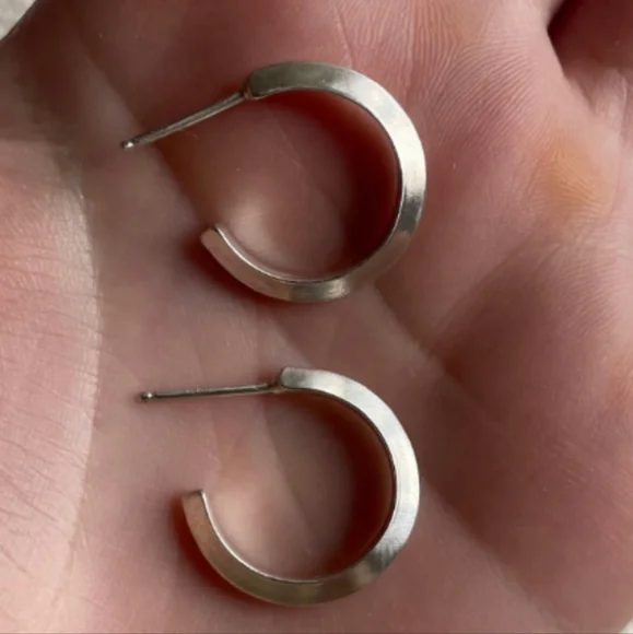 Matte sterling silver hoops - Picture 1 of 3